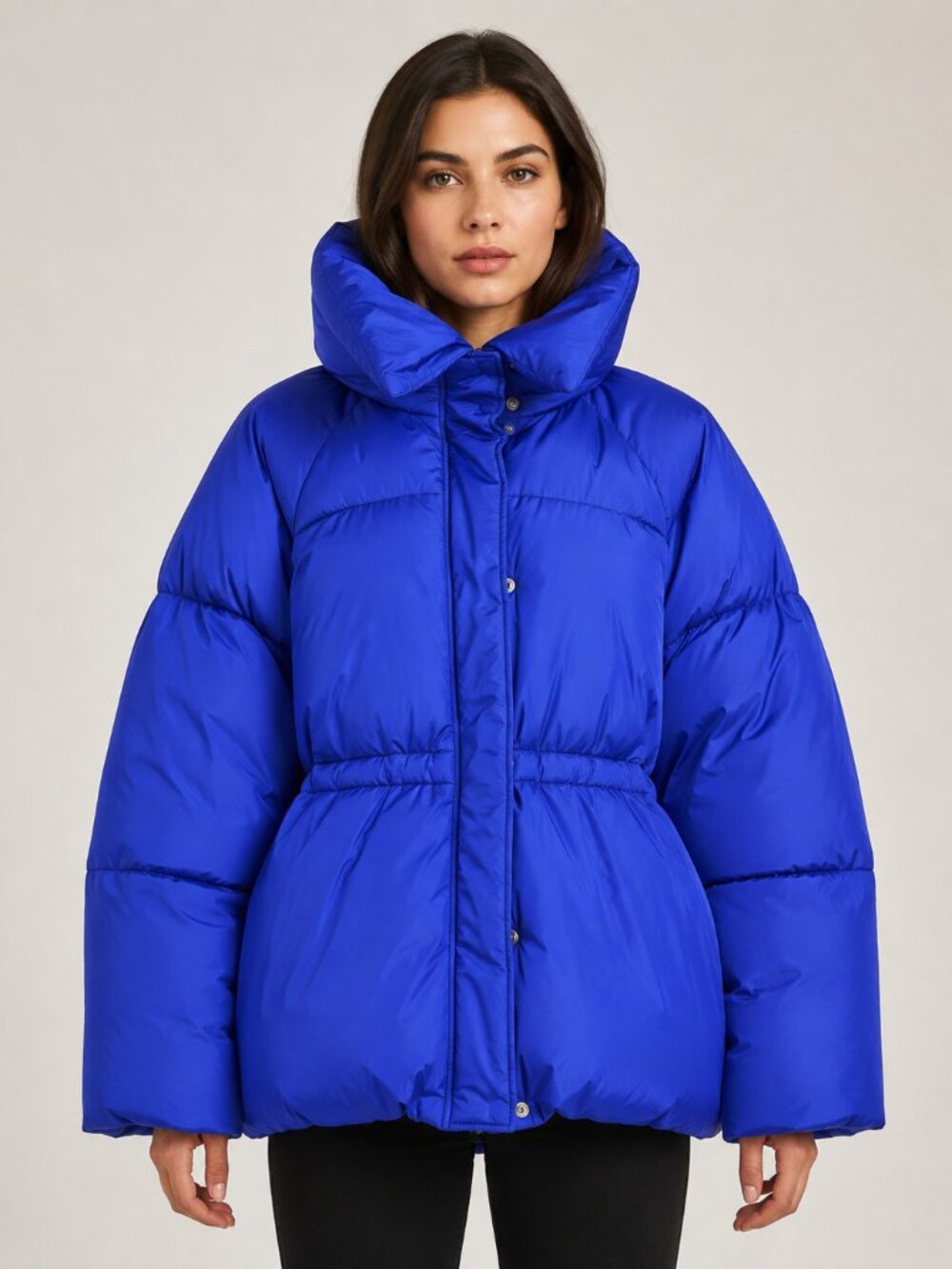 A New Day Water Resistant Nylon Puffer Jacket Royal Blue Adjustable Waist Large